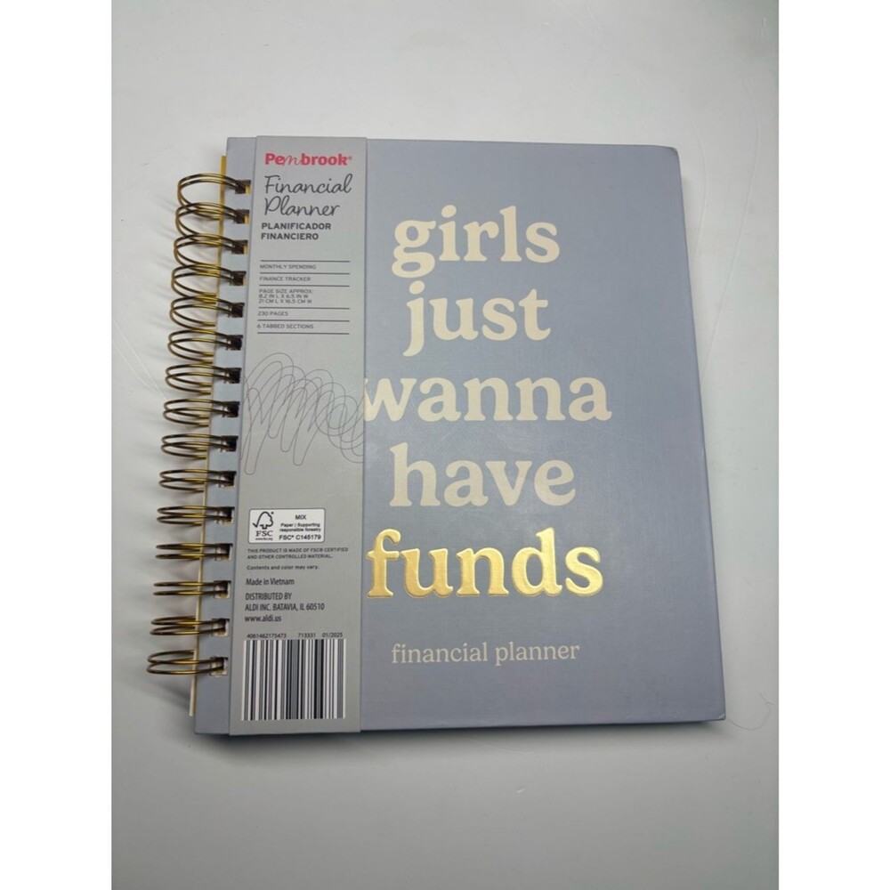 Penbrook "Girls Just Wanna Have Funds" Financial Planner - Light Gray & Gold
